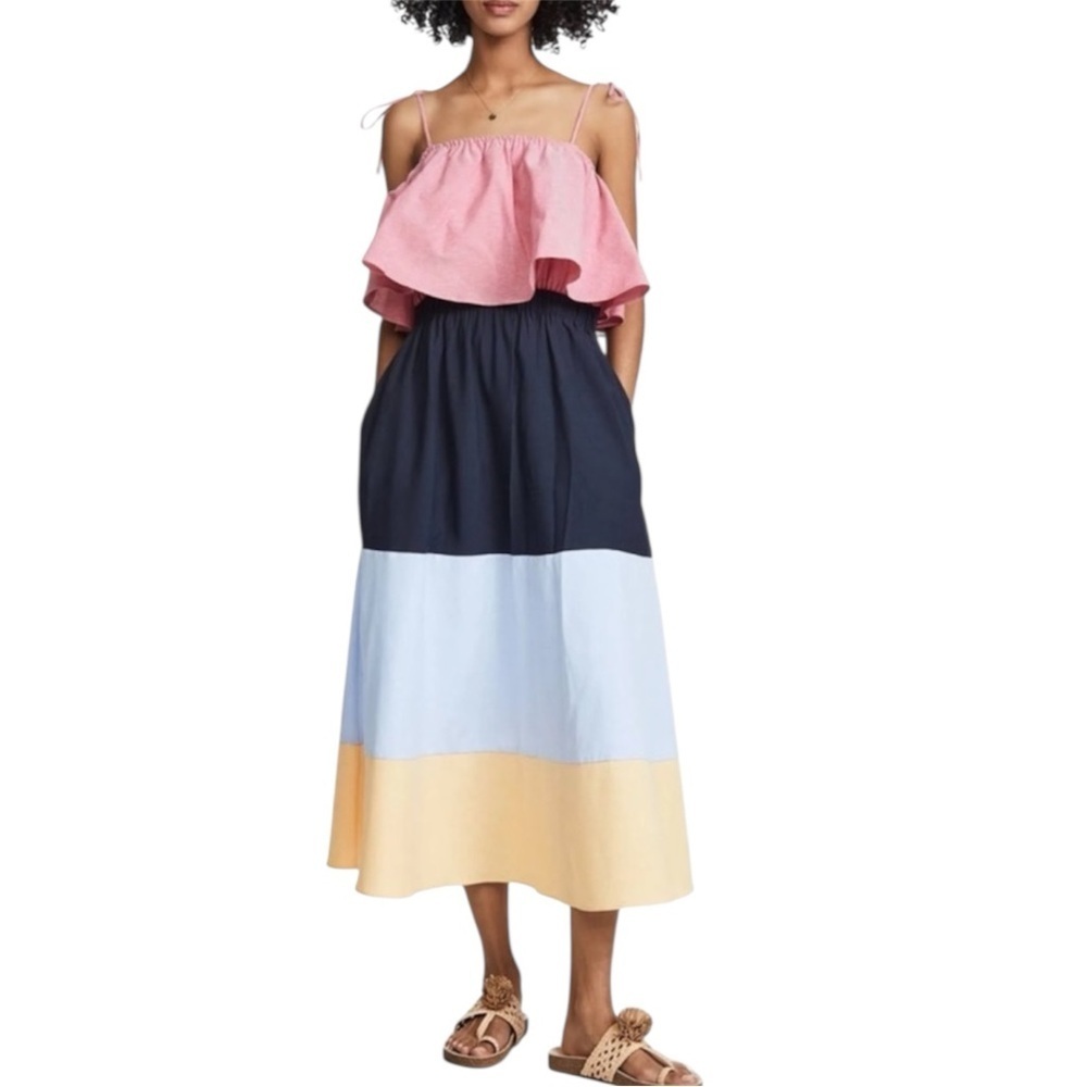 English Factory Color-blocked Tiered Midi Dress L
